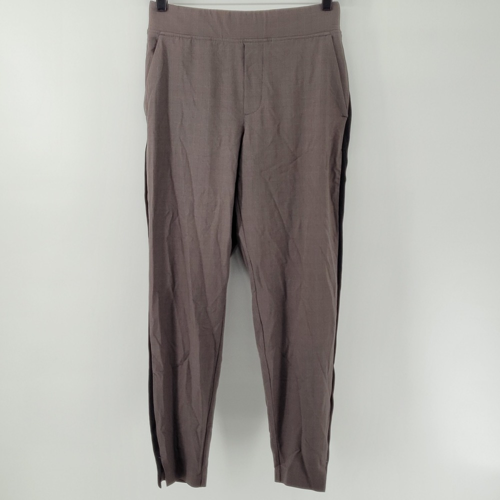 Athleta Brooklyn Ankle Pant Womens 2 Brown‎ Plaid Side Stripe Tapered Leg
